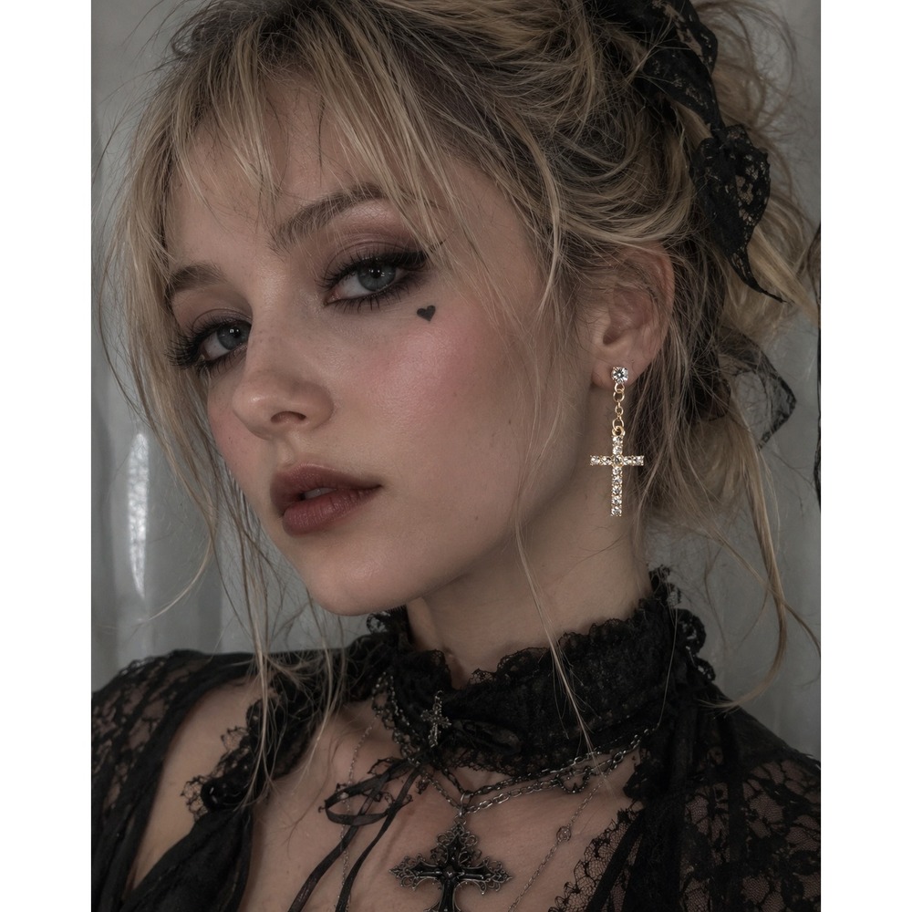 Claire's Rhinestone Cross Dangle Earrings Rose Gold Tone NEWβ